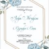 Blue roses with geometric border A5 floral invitation