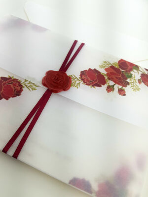 ABC 986 Translucent Floral Vellum Invitation with Red Rose Wax Seal-0