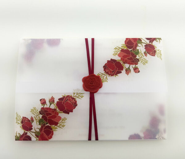 ABC 986 Translucent Floral Vellum Invitation with Red Rose Wax Seal-5880
