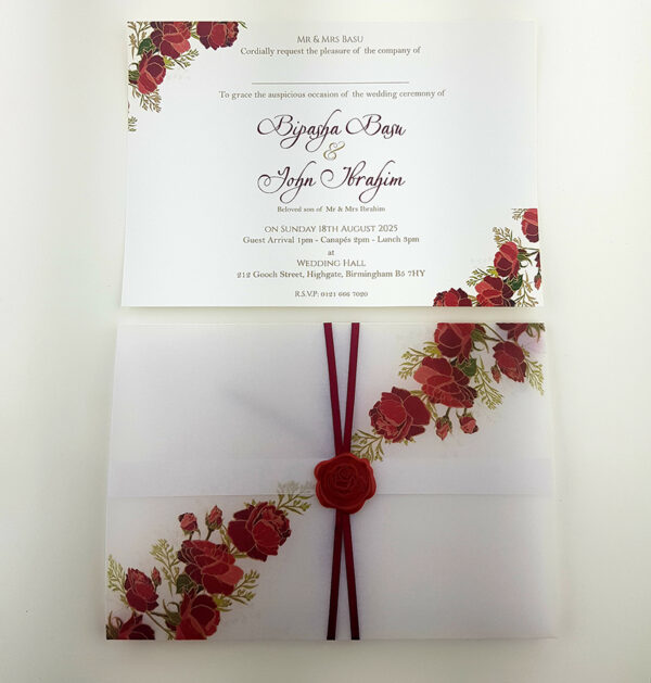 ABC 986 Translucent Floral Vellum Invitation with Red Rose Wax Seal-5881
