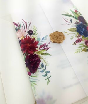 ABC 987 Translucent Floral Vellum Invitation with Gold Wax Seal-5887