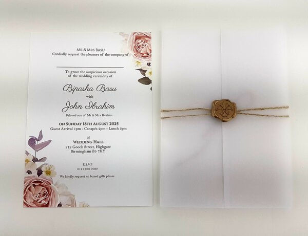 ABC 988 Translucent Floral Vellum Invitation with Gold Wax Seal-5892