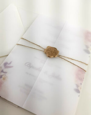 ABC 988 Translucent Floral Vellum Invitation with Gold Wax Seal-5894