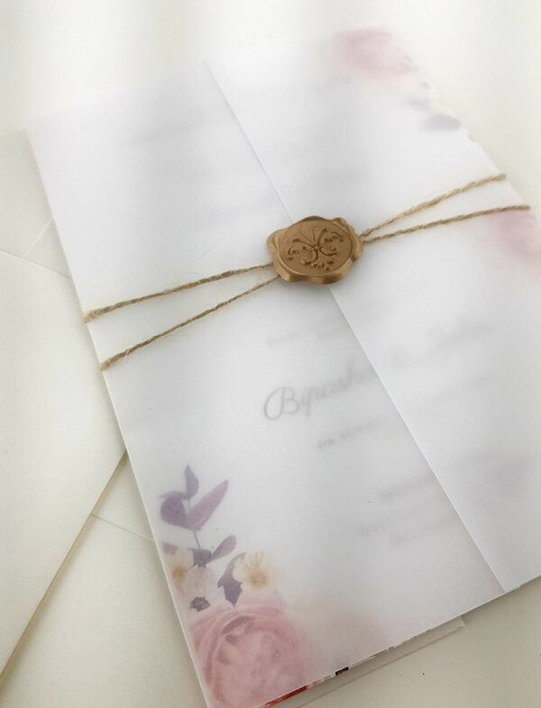 ABC 988 Translucent Floral Vellum Invitation with Gold Wax Seal-5895