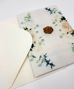 ABC 990 Translucent Floral Vellum Invitation with Gold Wax Seal-5907