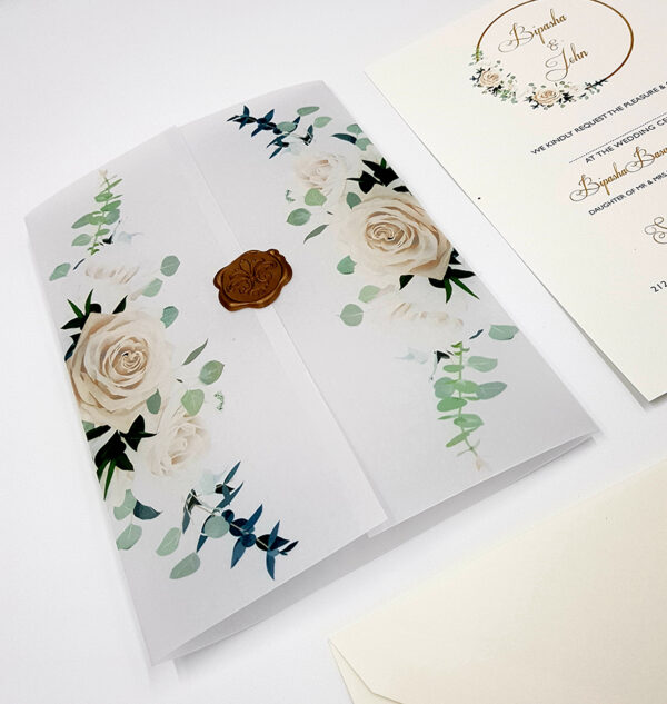 ABC 990 Translucent Floral Vellum Invitation with Gold Wax Seal-5910