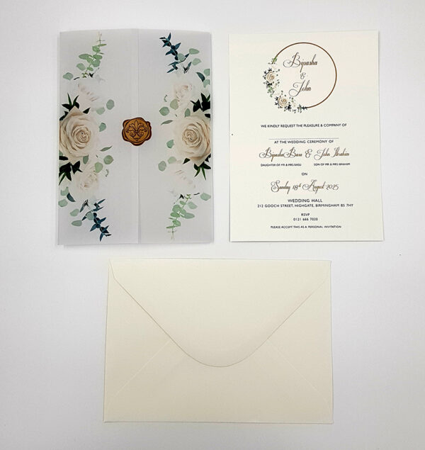ABC 990 Translucent Floral Vellum Invitation with Gold Wax Seal-5911