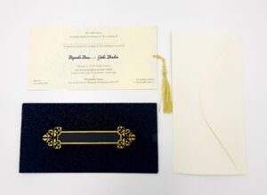 Black wedding invitations with window in velvet