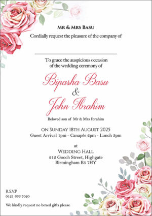 Pink Roses flowers invitation