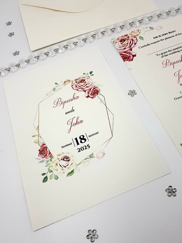 A5 Red, pink flowers marriage invitation