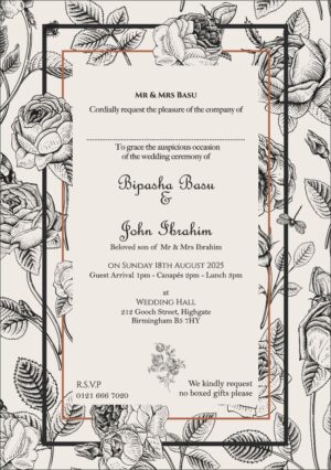 A5 simple black and white floral illustrated wedding invitation