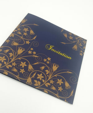 Asian wedding invitation in blue with floral design