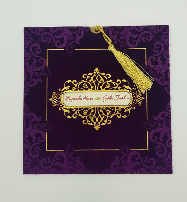 SC 3707 Purple Velvet Pocket Invitation with Tassle-5956