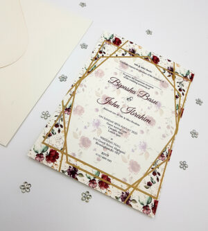 Maroon Purple and Green Floral Geometric Frame A5 Invitation -6154