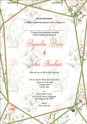 ABC 1113 Blush pink and green Floral Geometric Frame A5 Invitation-6164