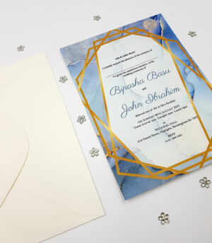 Marble effect navy and blush wedding invitations