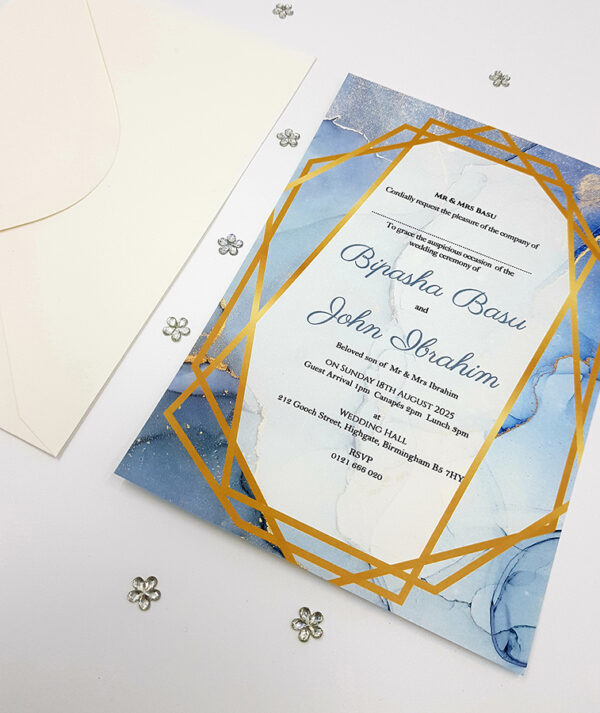blue and gold invitations flat marble invitation
