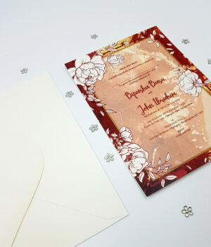 A5 Flat Wedding Invitations in Maroon and Ivory
