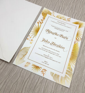 Bohemian outline floral invitation in gold A5 Marriage invite announcement
