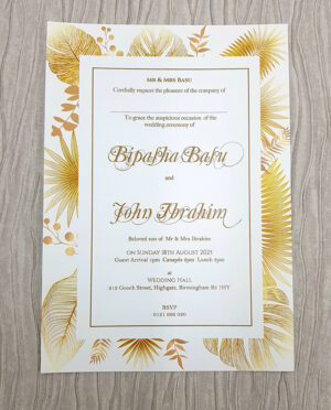 Pampas Grass A5 flat wedding invitation in Gold