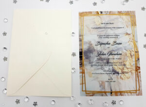 translucent wedding invitations in gold on A5 Vellum Paper