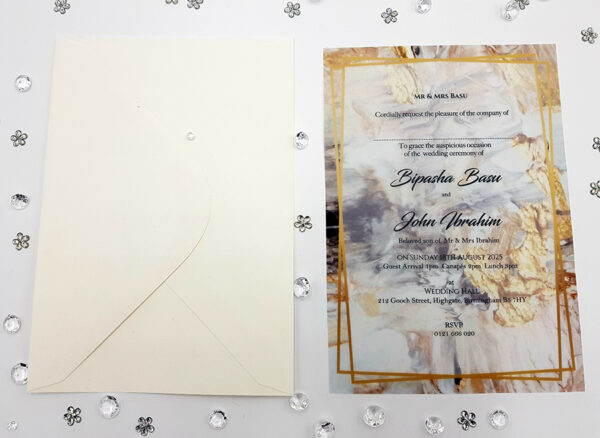 translucent wedding invitations in gold on A5 Vellum Paper