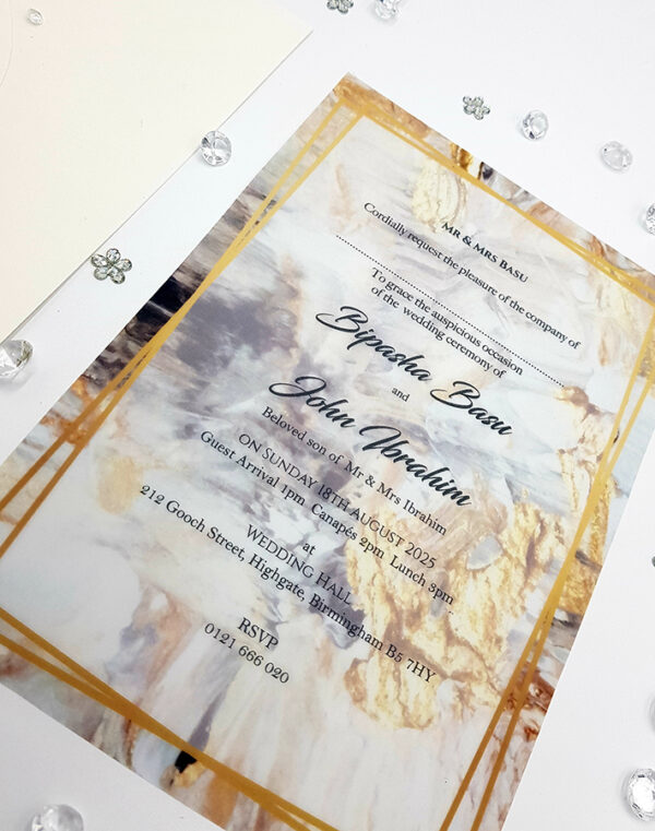 translucent vellum paper for invitations in gold and black colour