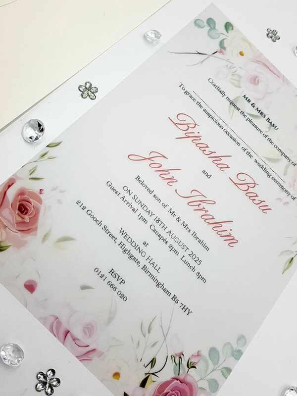 vellum inserts for wedding invitations with pink flower print