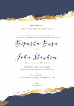 Navy Blue & Gold Agate Wedding Invitations on Vellum paper