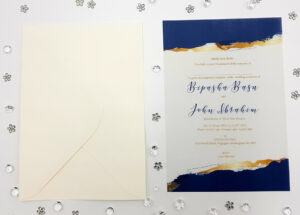 Budget Navy Blue & Gold Agate Vellum Invitations