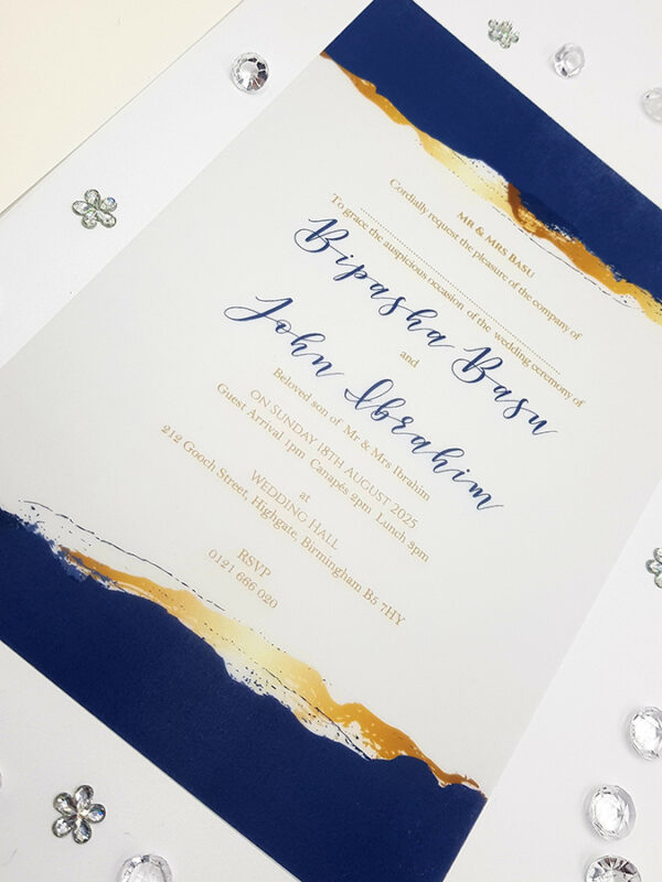 Dark blue agate vellum invites in A5 Size