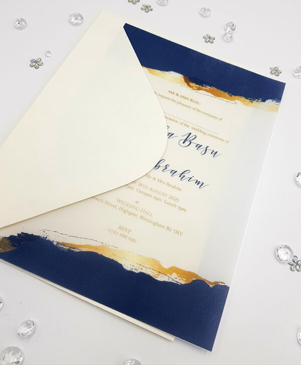 cheap vellum wedding invitations in navy