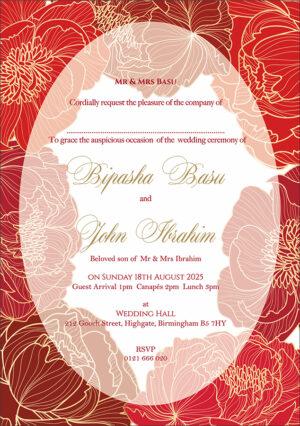 Maroon and gold sheer vellum invite in A5 size