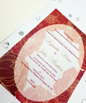 printed vellum marriage invitation card in red