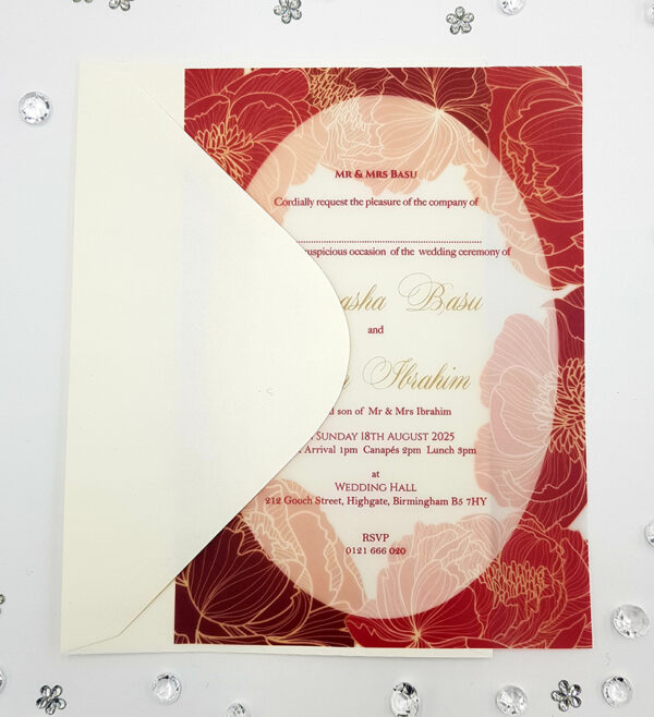 red vellum invitation card design online