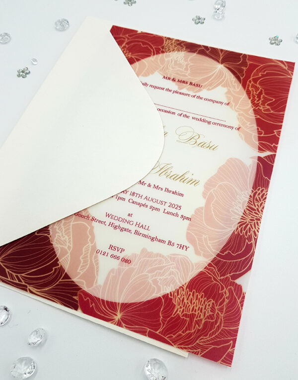 Red Floral Translucent Vellum overlay invitation