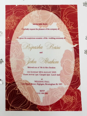 Red floral vellum paper invitation