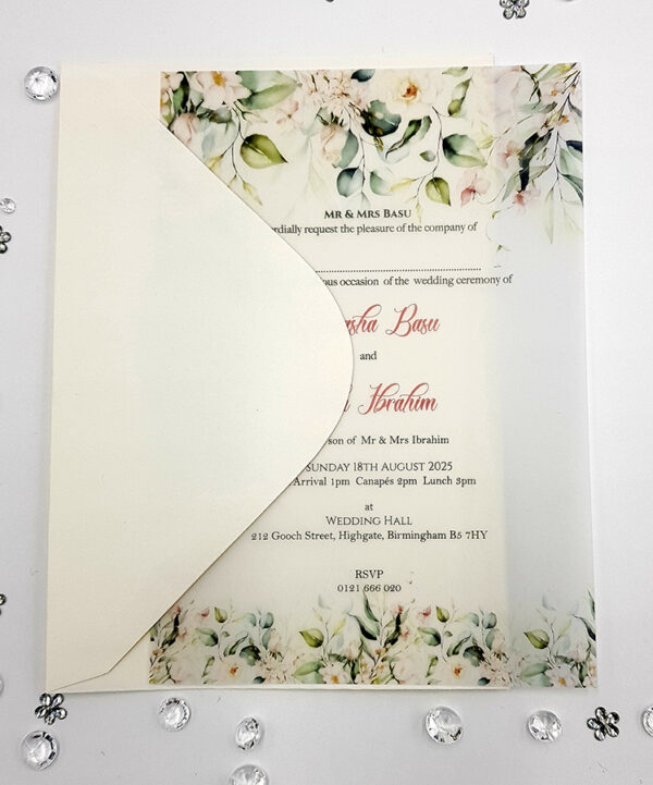 Bohemian Floral Vellum Wedding invitation