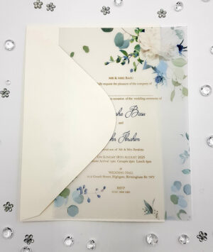 Pale Blue Rustic Floral Vellum A5 Invitation