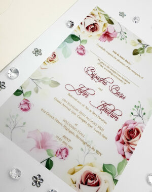 Green and Pink vellum sheets for invitations in A5