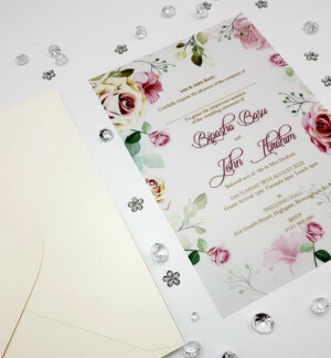 wedding invites with vellum Pink overlay A5 sized