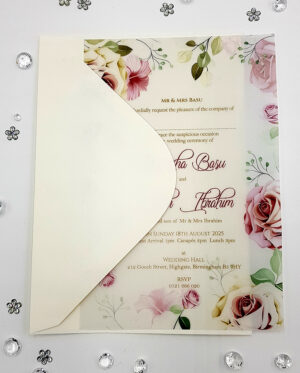 invitation vellum paper A5 Size with pink and green flowers