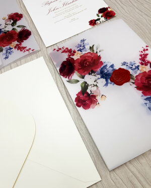 red and blue flowers etsy vellum wedding invites