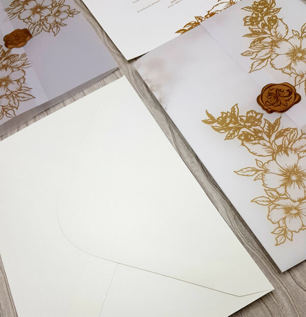 Gold Wax Seal diy vellum overlay wedding invitations