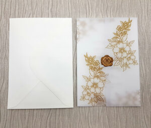gold flowers vellum wedding cards