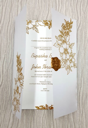 wedding invitations with vellum paper and faux wax seal