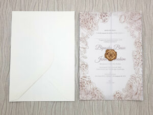 Hand drawn outline floral doodle vellum wrap invitation with Wax Seal