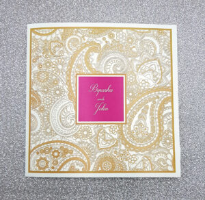 Gold Paisley asian style pocket wedding invitations