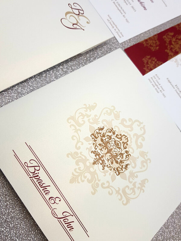 Indian wedding cards Manchester in Gold and Ivory