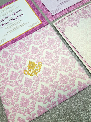 Pink and yellow Islamic wedding card invitation